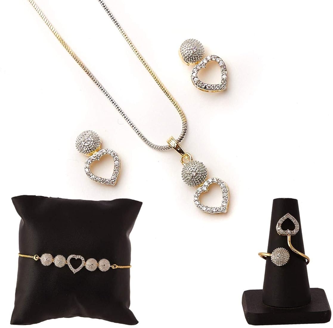 Oxidised Silver-Plated Bracelet, Earrings & Ring Combo Set