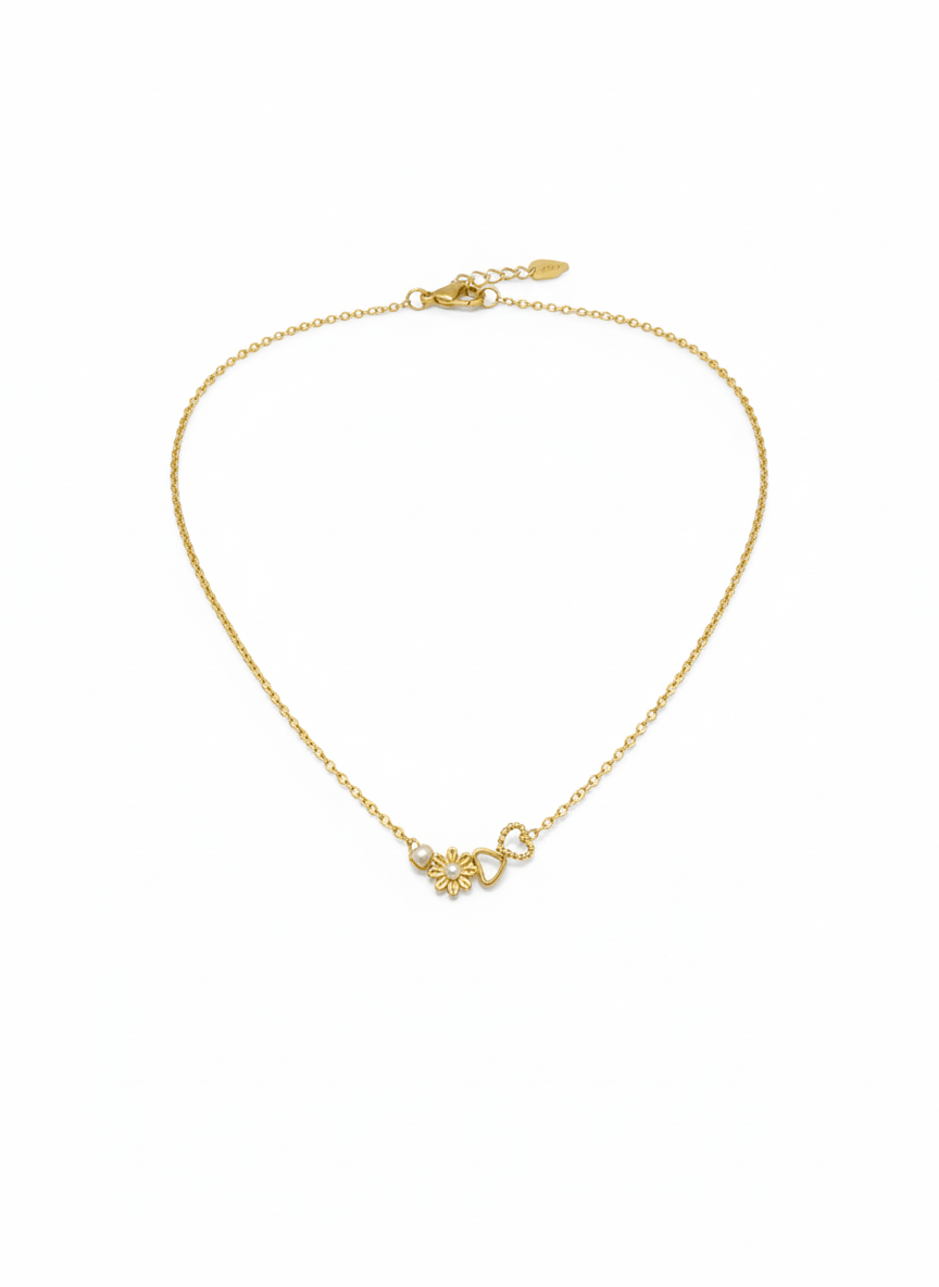 Gold-Plated Heart & Flower Necklace