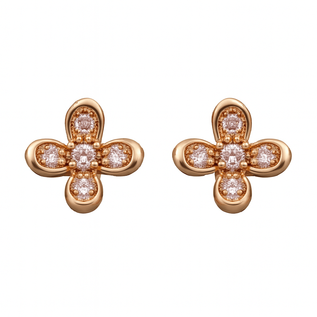 Gold-Plated Crystal Floral Stud Earring Set