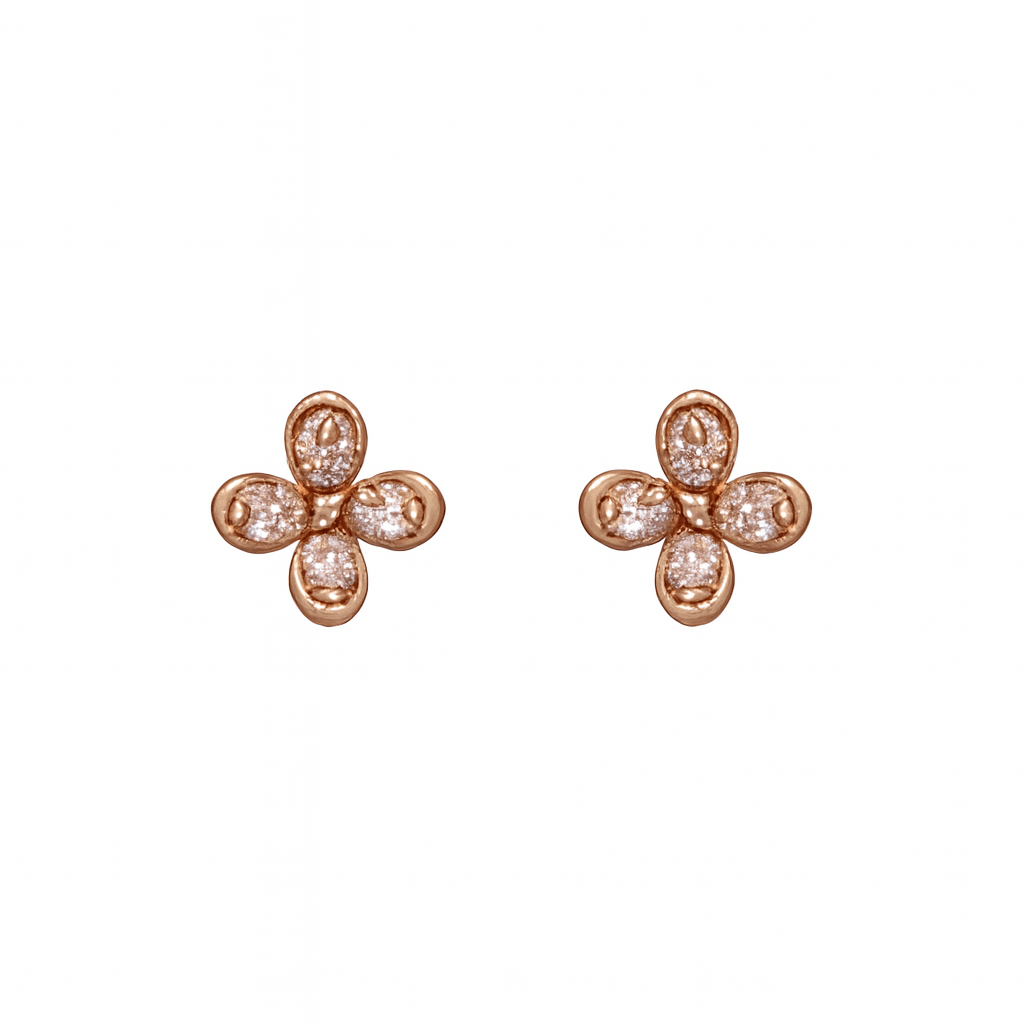 Gold-Plated Crystal Floral Stud Earring Set