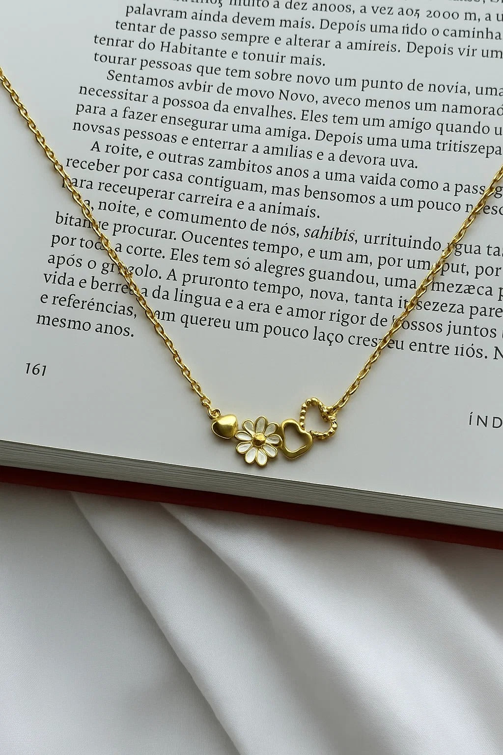 Gold-Plated Heart & Flower Necklace