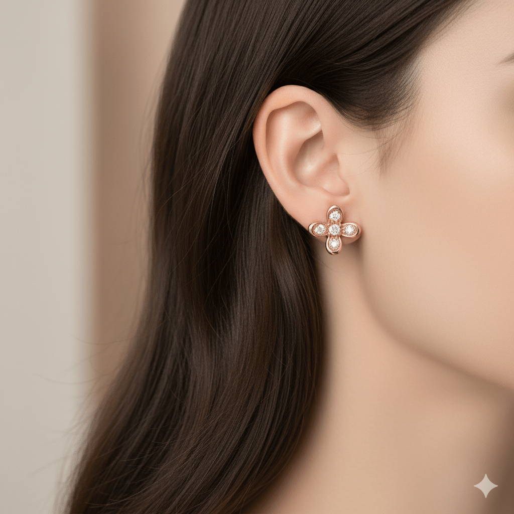Gold-Plated Crystal Floral Stud Earring Set