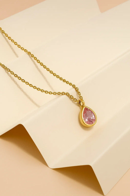 Pink Teardrop Pendant & Earrings Set | Elegant Jewellery Gift