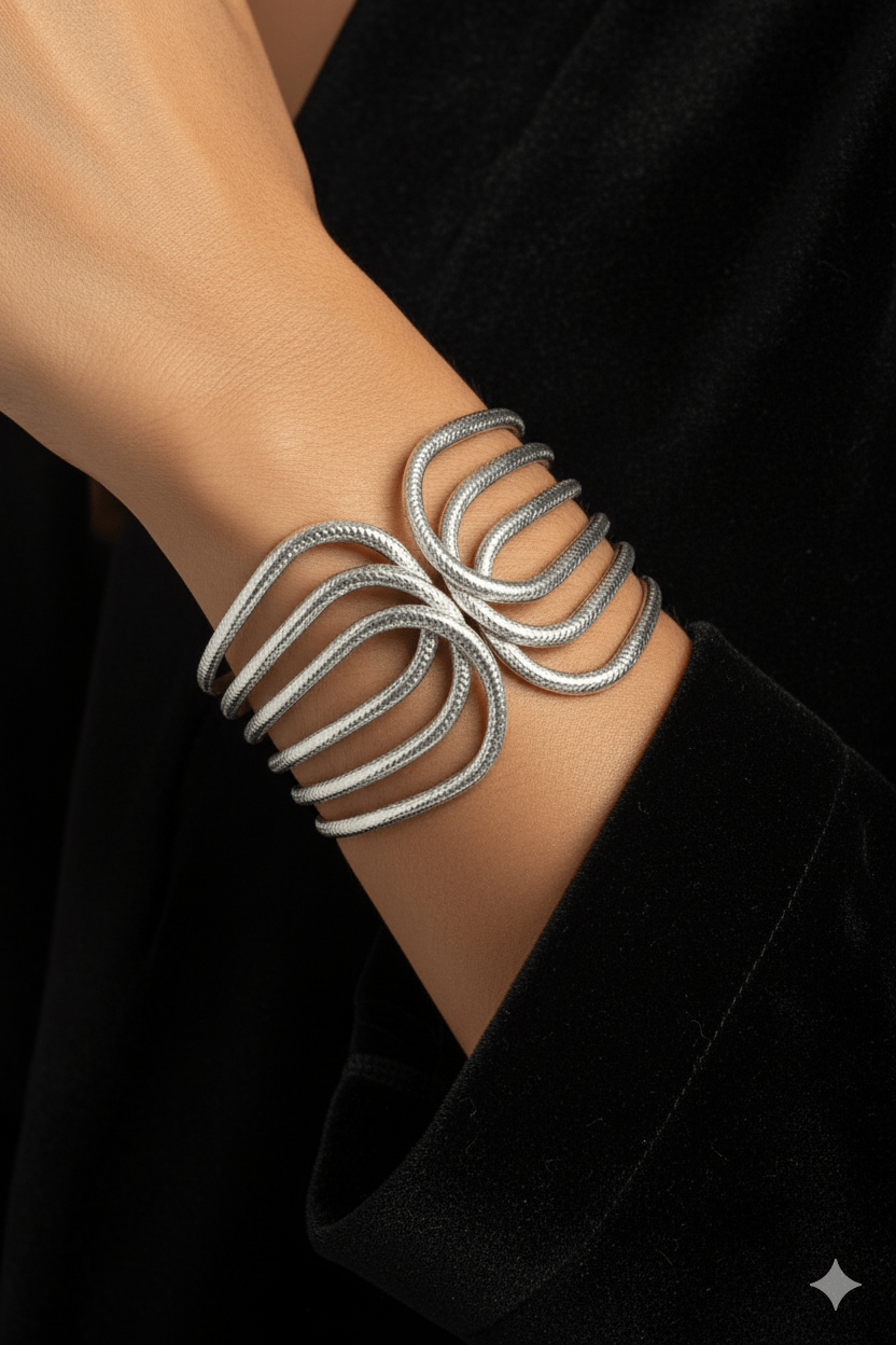 Silver Statement Cuff Bracelet for Women | Bold Fashion Jewellery