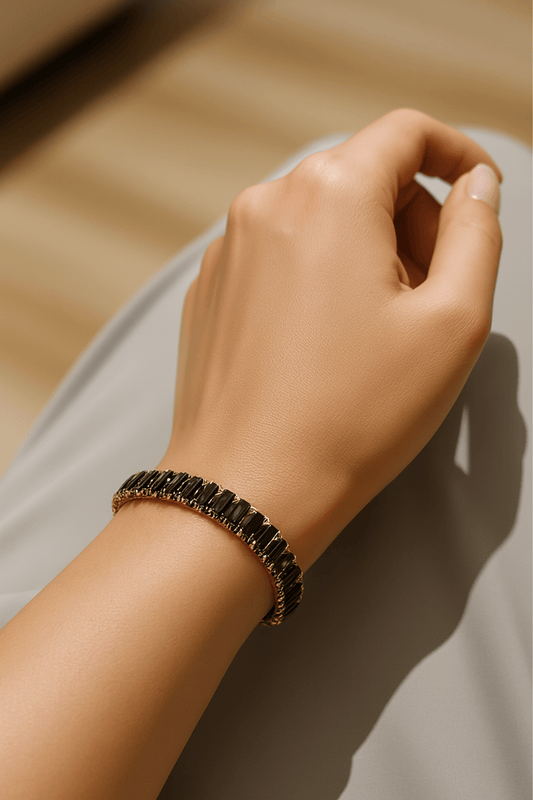 Gold-Plated Black Stone Bracelet