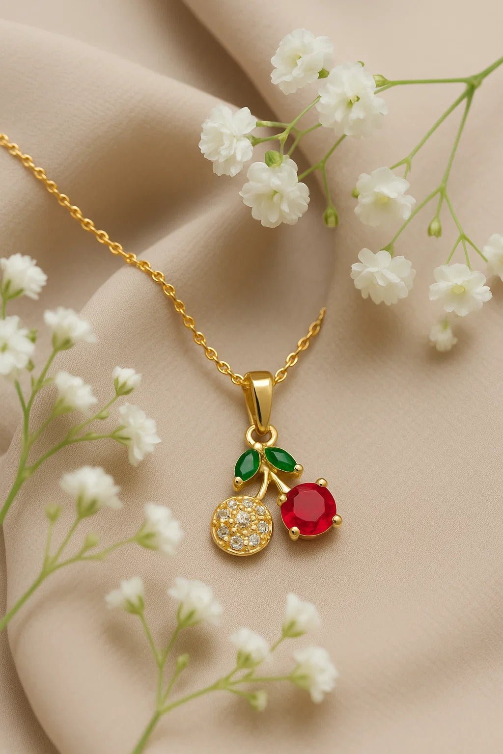 Gold-Plated Cherry Pendant Necklace
