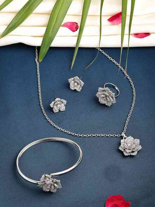 Traditional Oxidised Silver-Plated Necklace & Earrings Set for Women