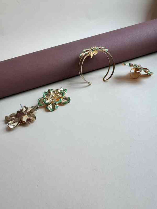 Oxidised Silver-Plated Bracelet, Earrings & Ring Combo Set