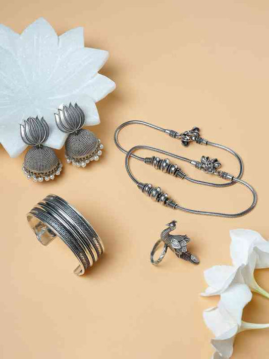 Rhodium-Plated Cubic Zirconia Necklace & Earrings Jewellery Set