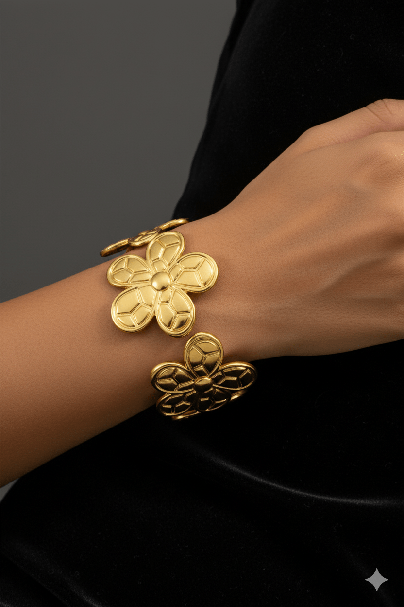 Gold-Plated Floral Cuff Bracelet