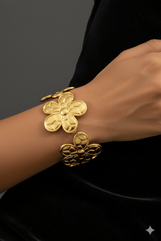 Gold-Plated Floral Cuff Bracelet