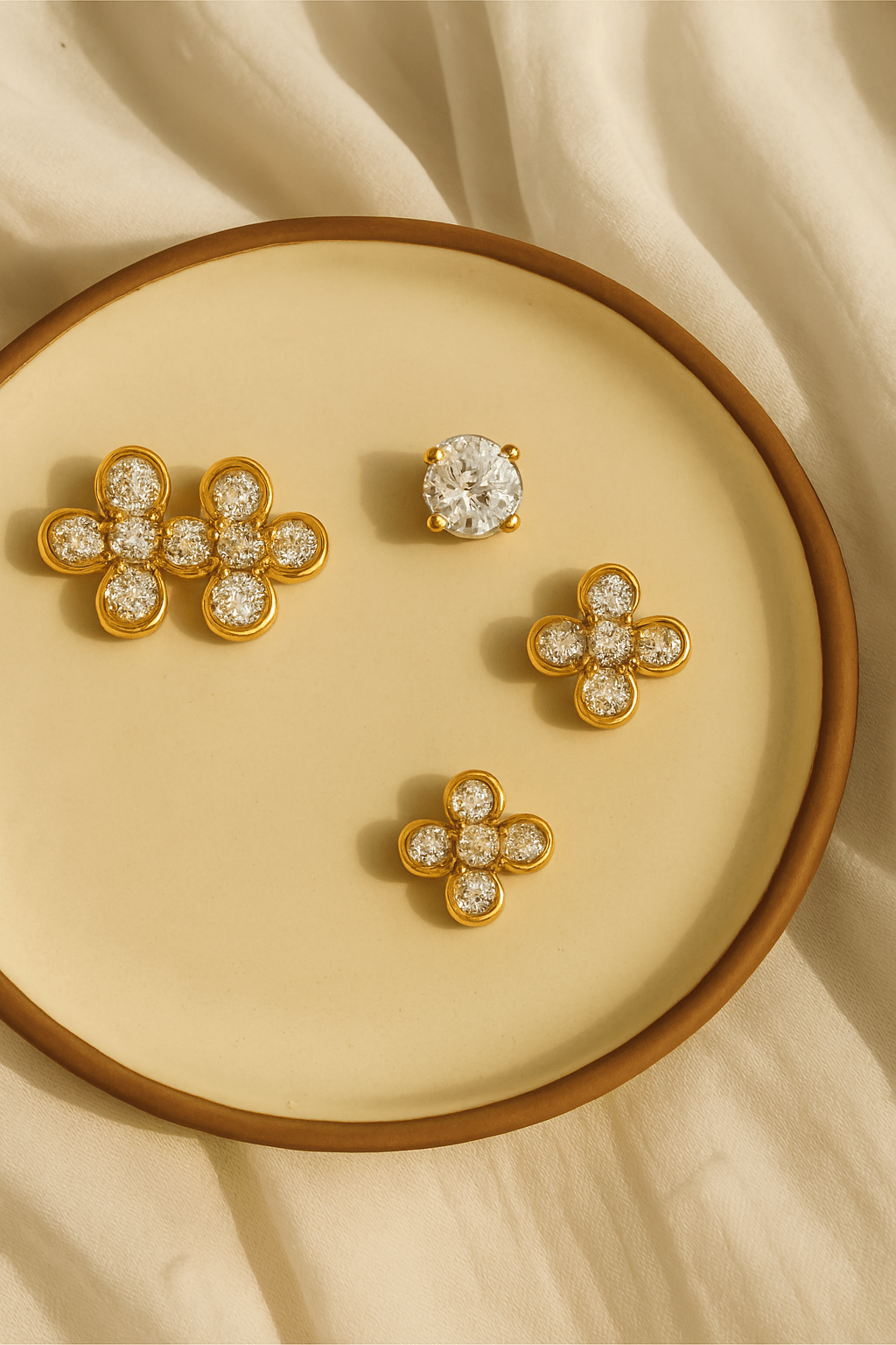  Gold-Plated Crystal Floral Stud Earring Set