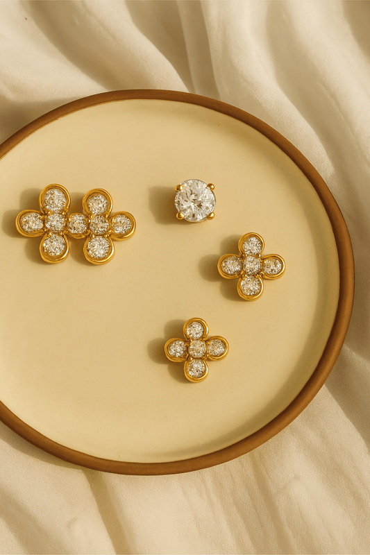  Gold-Plated Crystal Floral Stud Earring Set