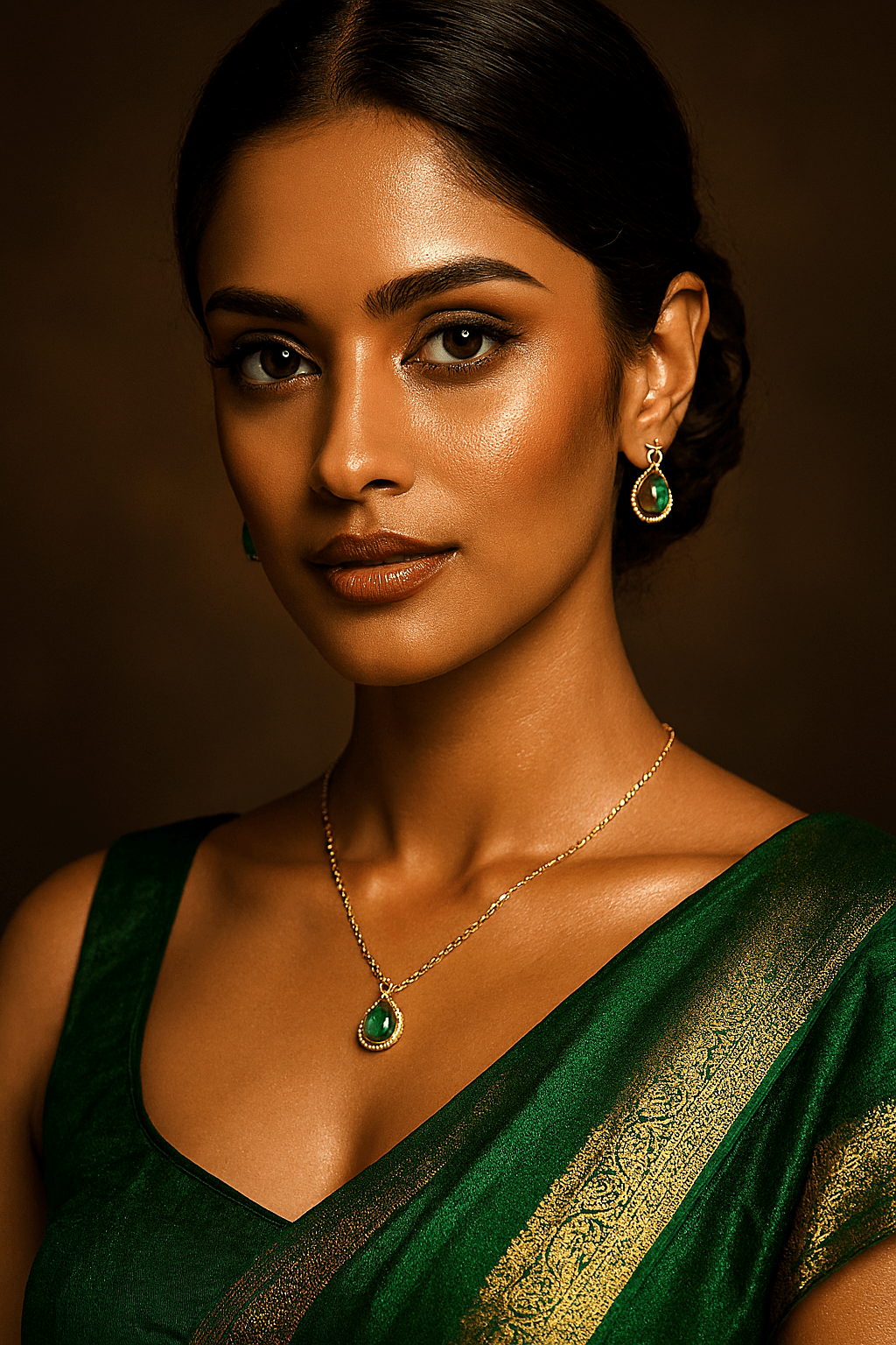 Gold-Plated Green Stone Jewellery Set | Teardrop Pendant & Earrings - ASTARRA