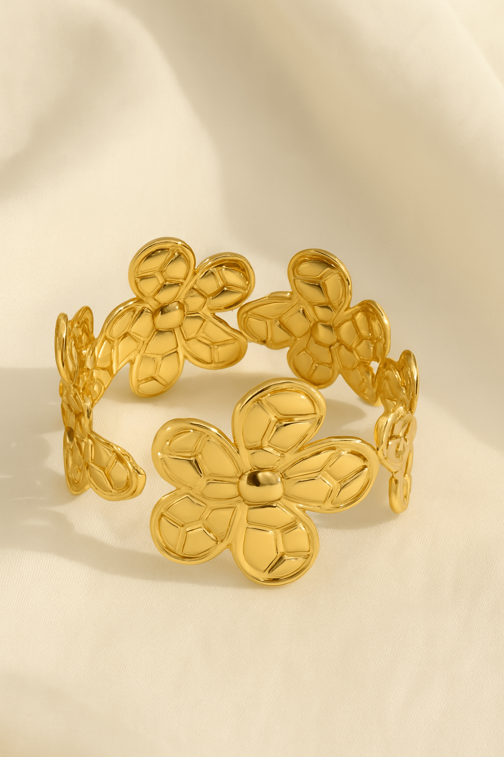 Gold-Plated Floral Cuff Bracelet
