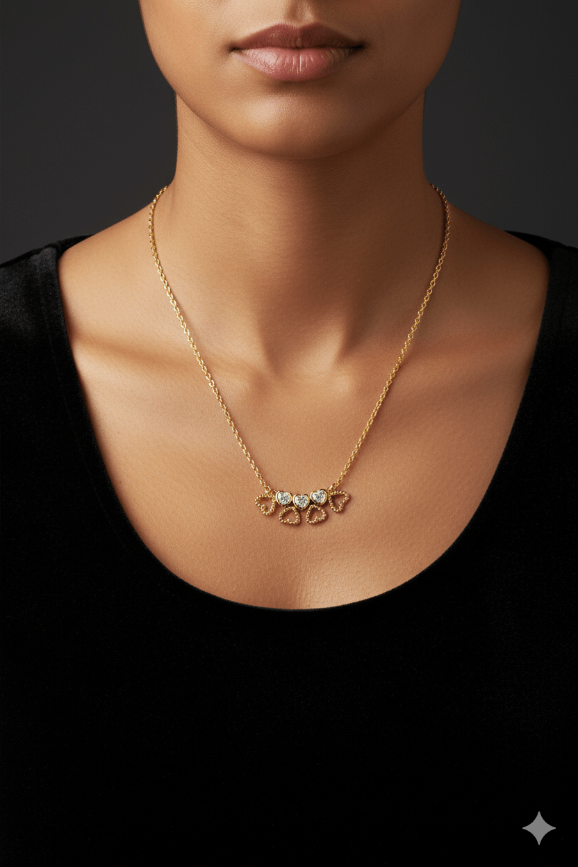 Gold-Plated Crystal Heart Pendant Necklace,
