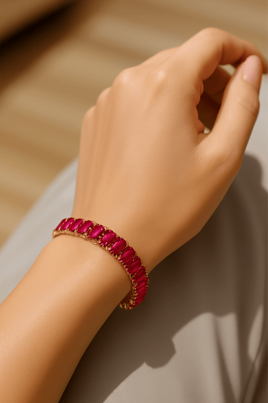 gold-plated pink stone bracelet