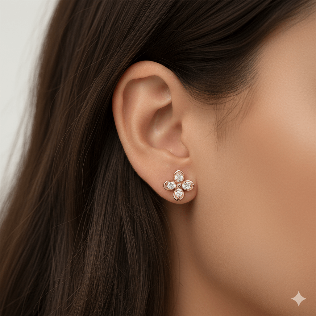  Gold-Plated Crystal Floral Stud Earring Set