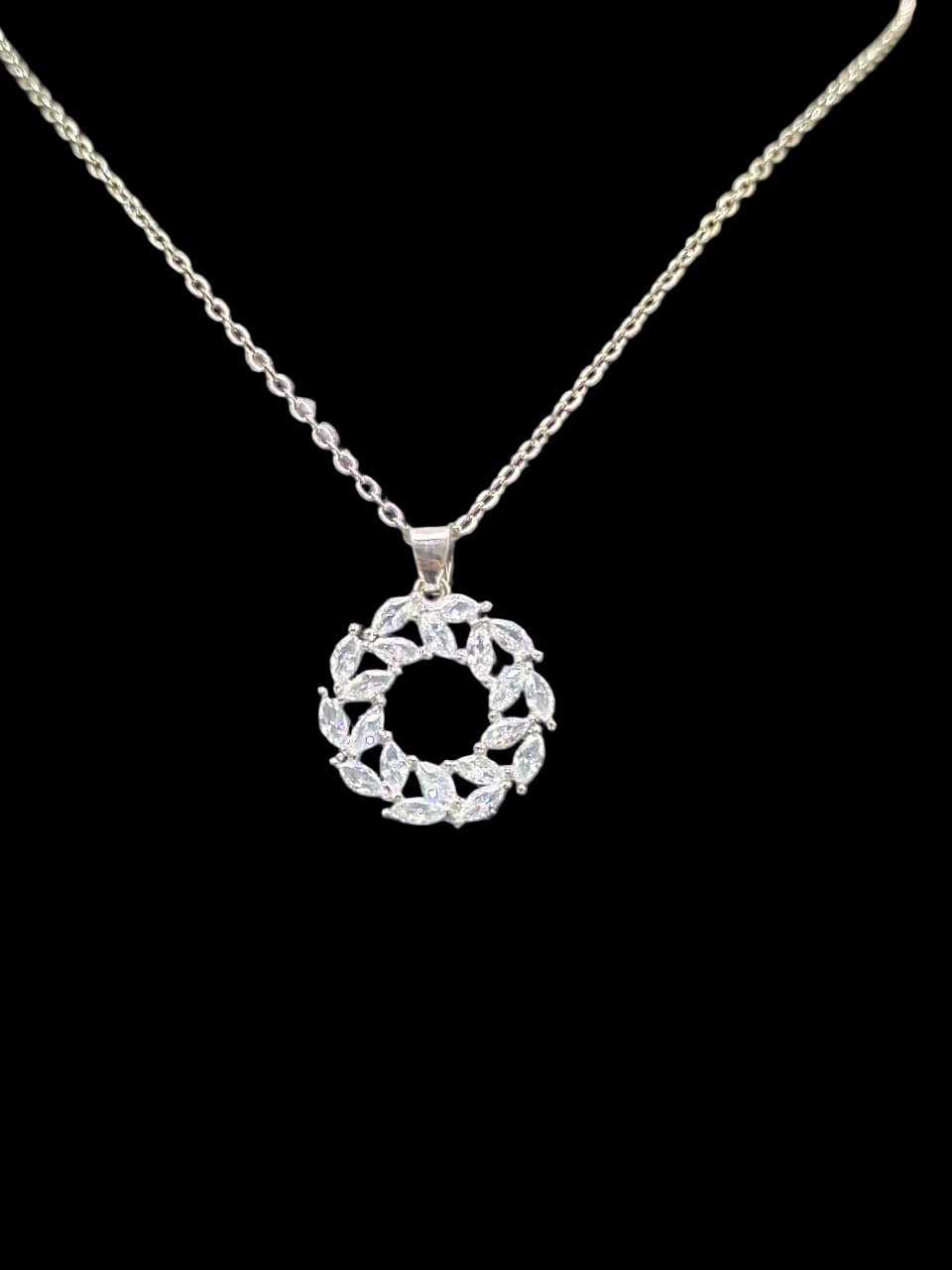 Silver Circular Floral Pendant Necklace