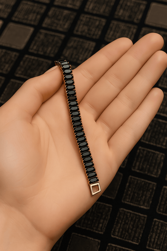 Gold-Plated Black Stone Bracelet
